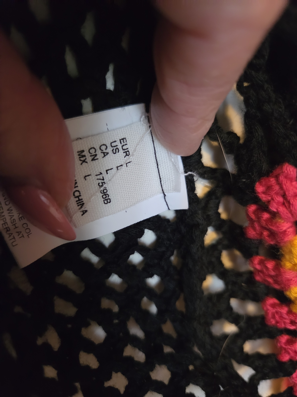 Black Crocheted Open-Front Women's Cardigan with Multicolor Accents - Picture 3 of 3